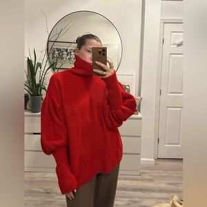 Red Topshop exaggerated sleeve sweater